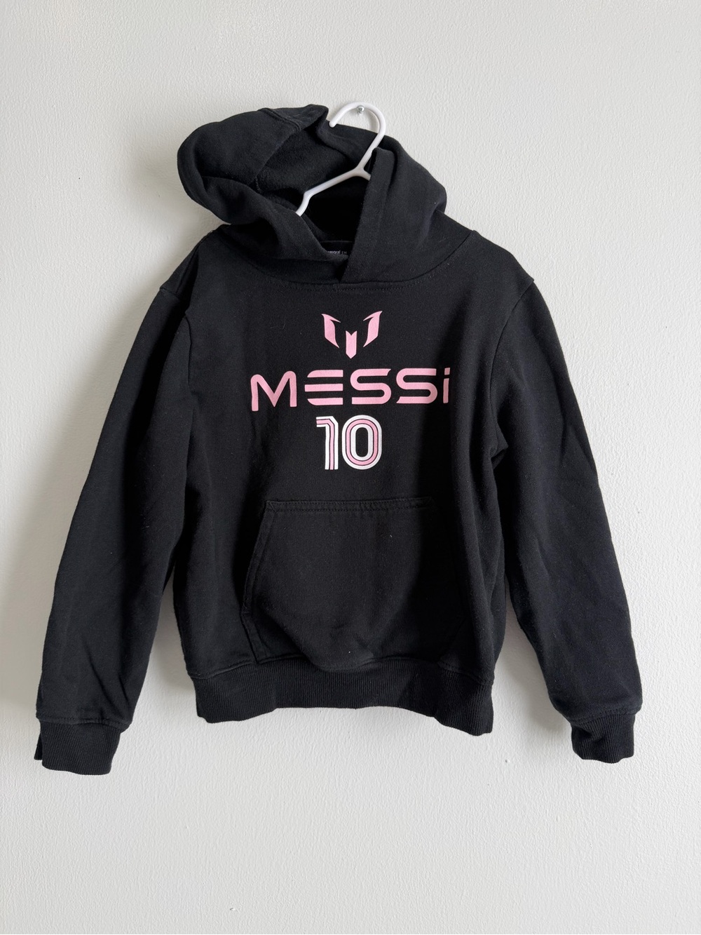 Kids Black Hoodie with Pink Messi Logo and Number 10
